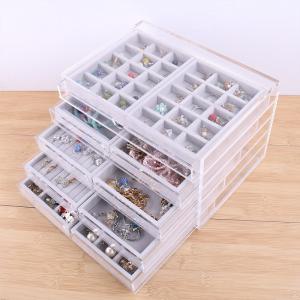 Acrylic Jewelry Organizer with 5 Drawers and Velvet Jewelry Display Tray