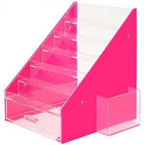 Pink &amp; Clear Acrylic Nail Polish Display Stand with Drawer and Holder