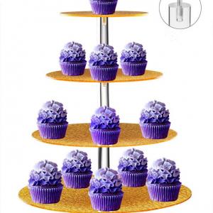 4 Tier Unique Golden Acrylic Cake Display Stand for Wedding Party